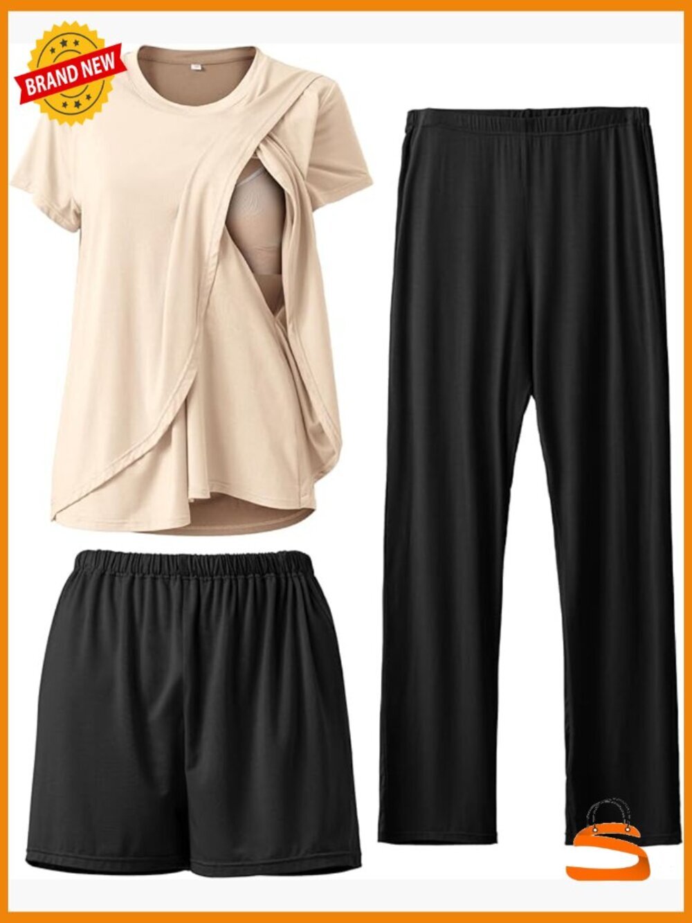 3 Piece Maternity Nursing Pajama Set Soft Postpartum Breastfeeding Pjs